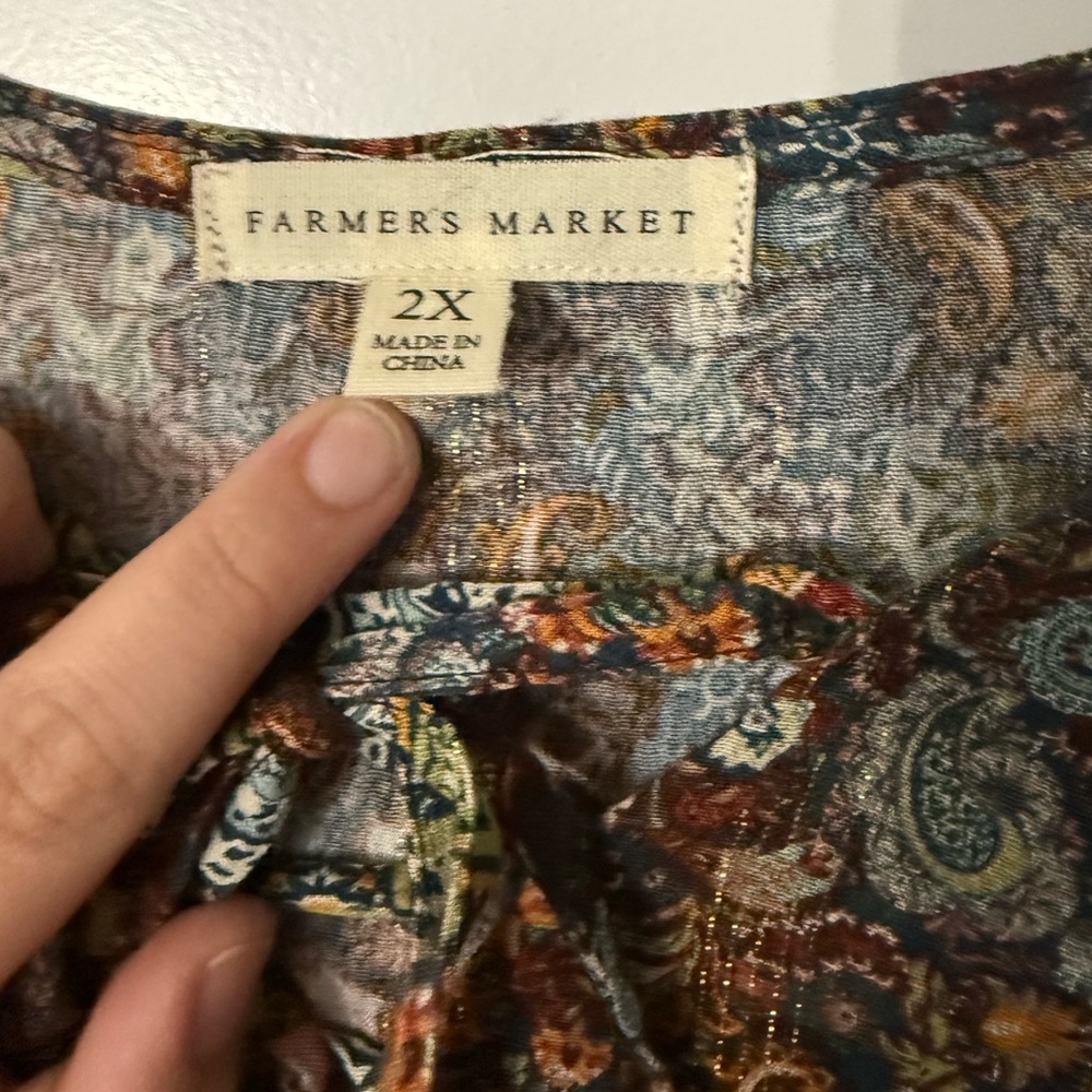Farmers Market BOHO long sleeve blouse with lattice EUC - Picture 6 of 9